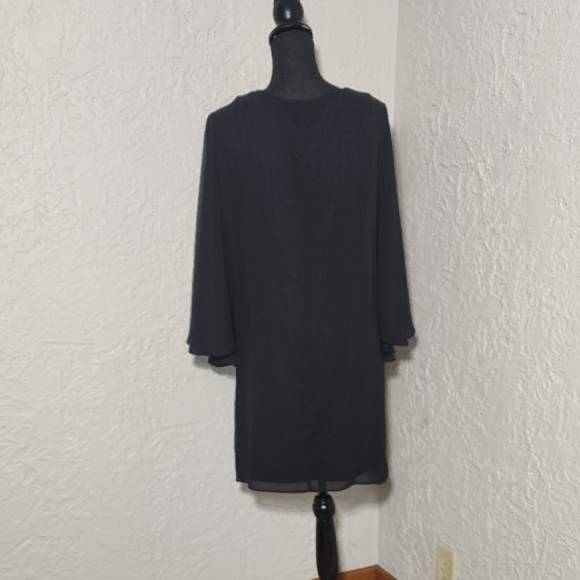 Black Chiffon Overlay Butterfly Sleeve Jeweled Midi Dress - Picture 4 of 5